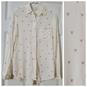 NWOT Beachlunchlounge Viscose Button Down Shirt/Blouse Heart Print Size XS